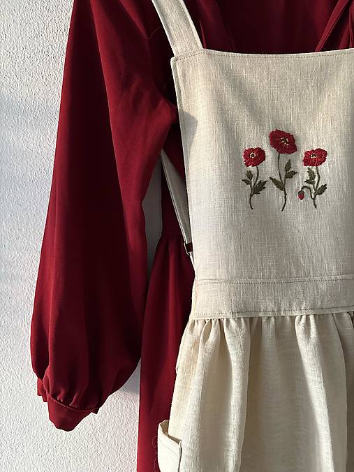 Iné oblečenie - Ručne vyšívaná ľanová šatová zástera - Vlčie maky - 17317365_