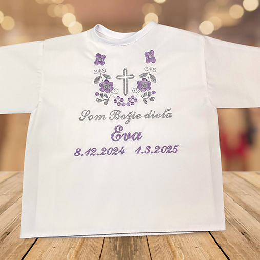 Detské oblečenie - Košieľka na krst k14 fialová so šedou - 17315806_