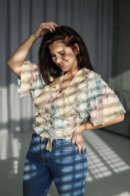 Kimoná - Kimonotop I WISH - žakárový denim - 17318801_