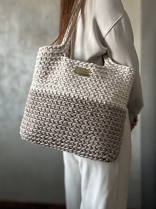 Kabelky - Maxi pletená kabelka shopperka - 17320839_
