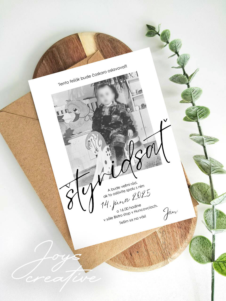 Pozvánka na narodeniny pre chlapa, narodeninová pozvánka na oslavu s fotkou z detstva