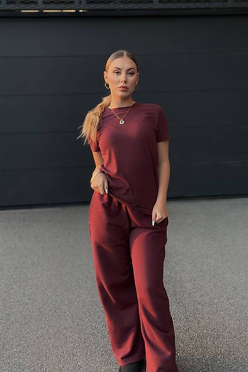 Topy, tričká, tielka - Tričko s prúžkom z organickej bavlny UNISEX BURGUNDY - 17322810_