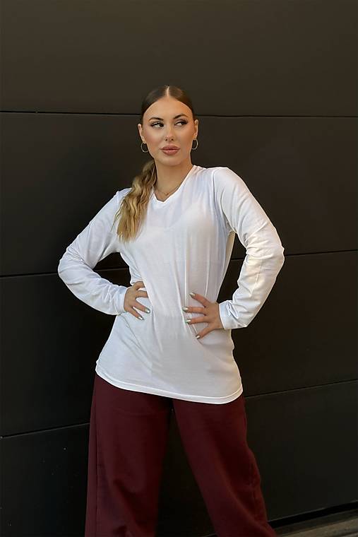 Pánske oblečenie - Tričko s dlhým rukávom z organickej bavlny výstrih V UNISEX WHITE - 17322948_