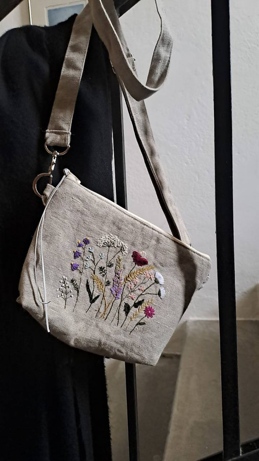 Kabelky - Ľanová taška s výšivkou - 17323878_