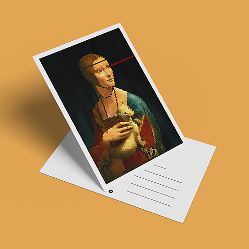 Papiernictvo - Pohľadnica Dáma s hranostajom - pixelart - 17326612_