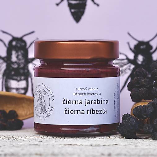Včelie produkty - med s čiernou jarabinou a čiernou ríbezľou (250g) - 17329199_