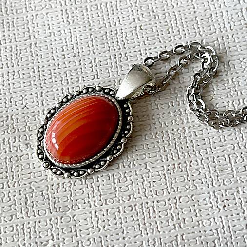 Stripe Agate Antique Silver Pendant / Prívesok s pásikavým achátom E066