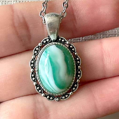 Stripe Agate Antique Silver Pendant / Prívesok s pásikavým achátom E066