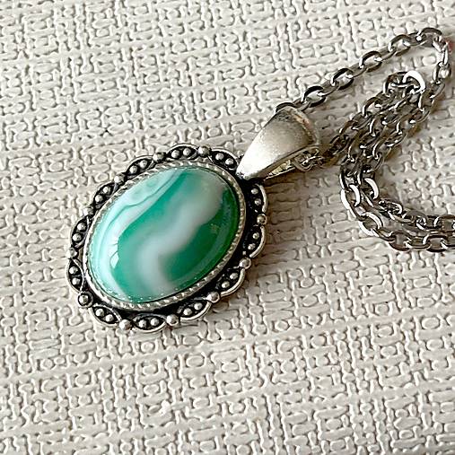 Stripe Agate Antique Silver Pendant / Prívesok s pásikavým achátom E066