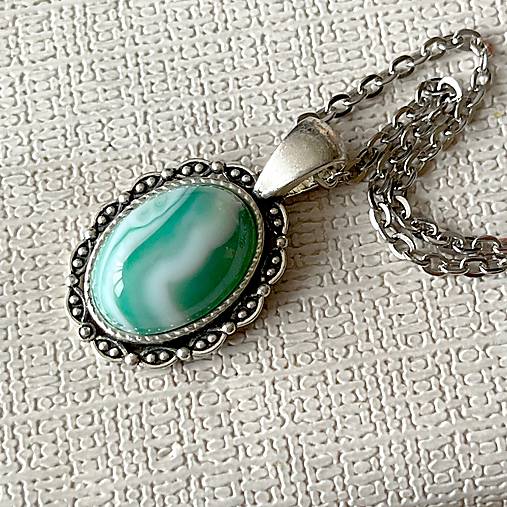 Stripe Agate Antique Silver Pendant / Prívesok s pásikavým achátom E066