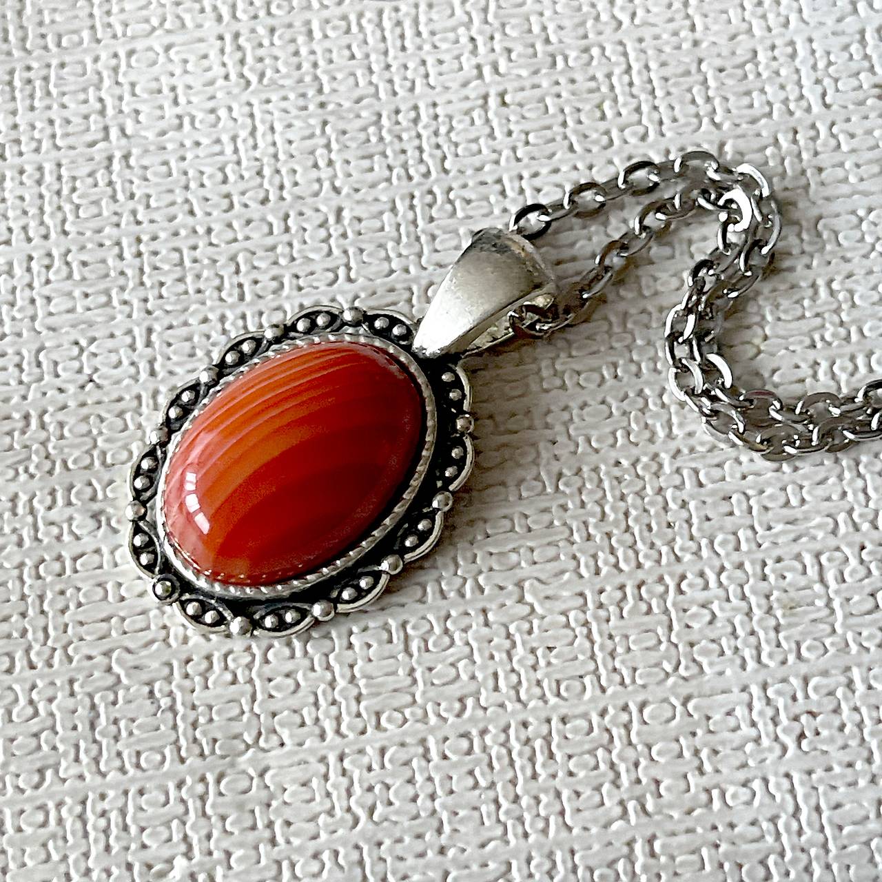 Stripe Agate Antique Silver Pendant / Prívesok s pásikavým achátom E066