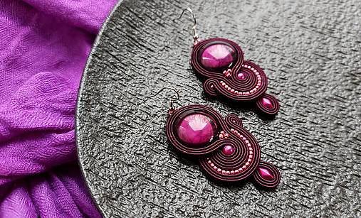 Náušnice - Burgundia I - soutache earring - ručne šité šujtášové náušnice - 17333868_