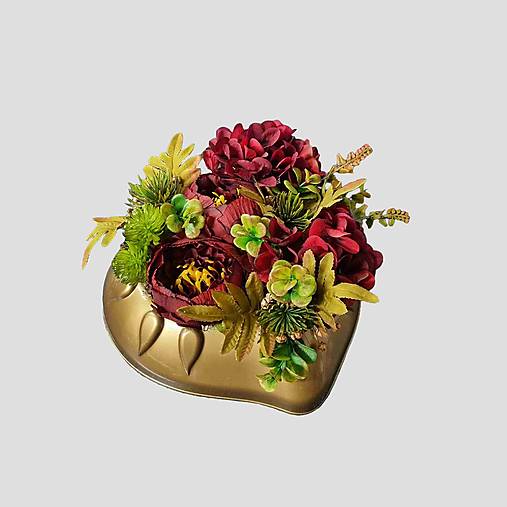 Dekorácie - Dušičky - zaťažená ikebana na hrob v tvare srdca č.84 - dekorácia - 17333643_