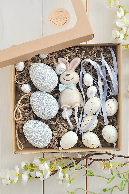 Dekorácie - jarná sada, vajíčka a zajko - 17333836_