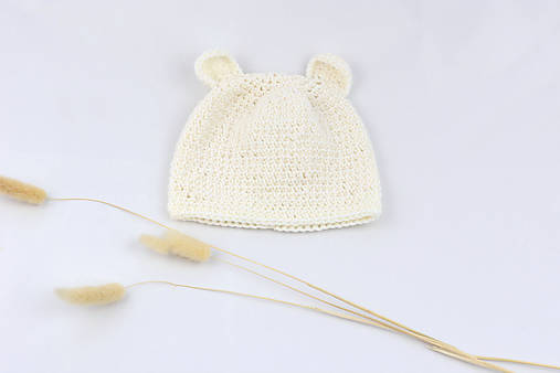 Detské čiapky - Biela čiapka macko MERINO - 17333042_