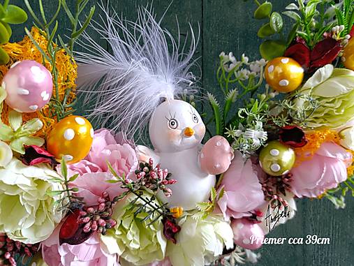 Dekorácie - Veľkonočný veniec s kuriatkom a vajíčkami  - 17332000_