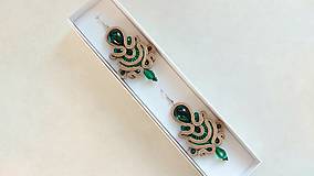Náušnice - Šmaragdová Norah - Ručne šité šujtášové náušnice - Soutache earrings - 17335920_