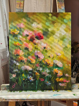 Obrazy - Obraz "Kvety na letnej lúke" - olejomaľba, sololit, 40x50 cm - 17335479_