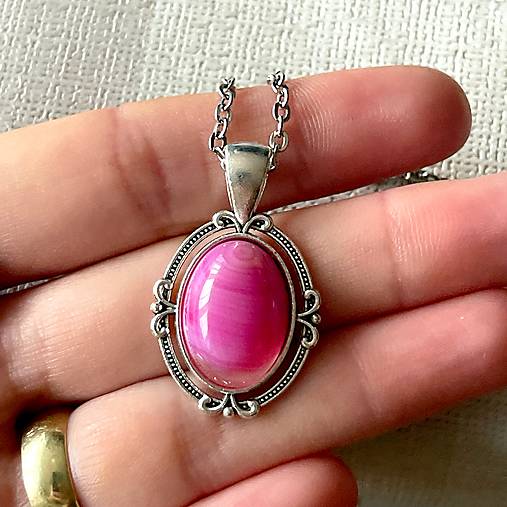 Stripe Agate Antique Silver Pendant / Prívesok s pásikavým achátom E066