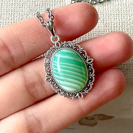 Stripe Agate Antique Silver Pendant / Prívesok s pásikavým achátom E066