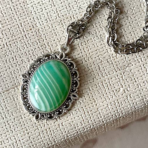 Stripe Agate Antique Silver Pendant / Prívesok s pásikavým achátom E066