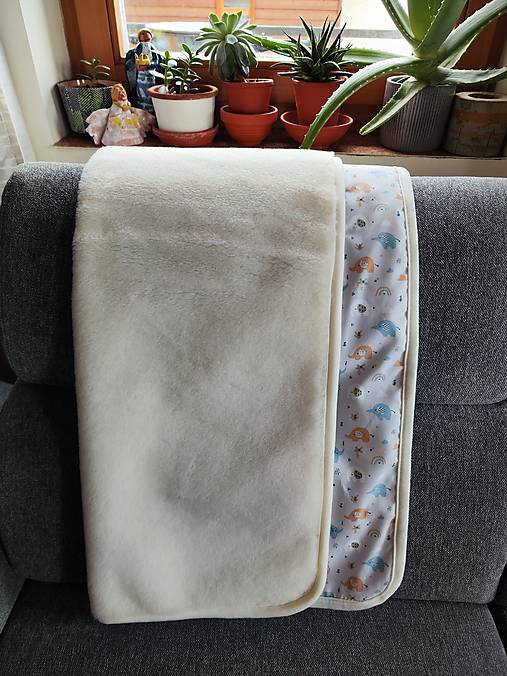 Detský textil - VLNIENKA Ovčie rúno deka 100% MERINO TOP SUPER WASH Natural s kašmírom Sloník - 17338527_