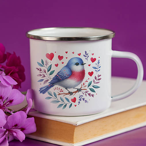 Nádoby - VTÁČIK smaltovaný hrnček - 17337646_