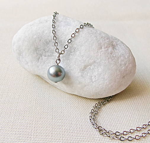Náhrdelníky - Náhrdelník shell perla šedá - 17338365_