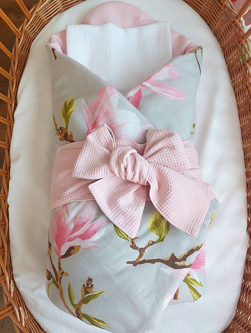 Detský textil - Zavinovačka na suchý zips + mašľa – ružová bavlna & vafle - 17340870_