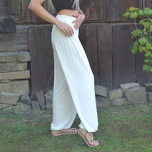 Nohavice - Bambusové nohavice DASHA smotanové - 17339991_