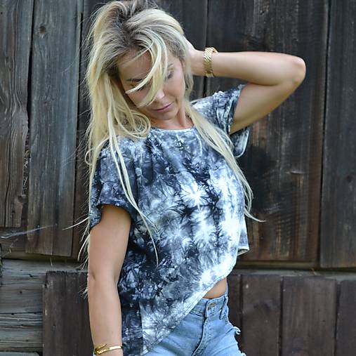 Topy, tričká, tielka - Bambusové tričko VIVIEN smotanovo čierna batika - 17340030_