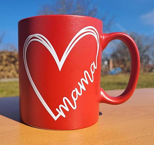 Nádoby - Keramický hrnček bordový Mama (H24) - 17341425_