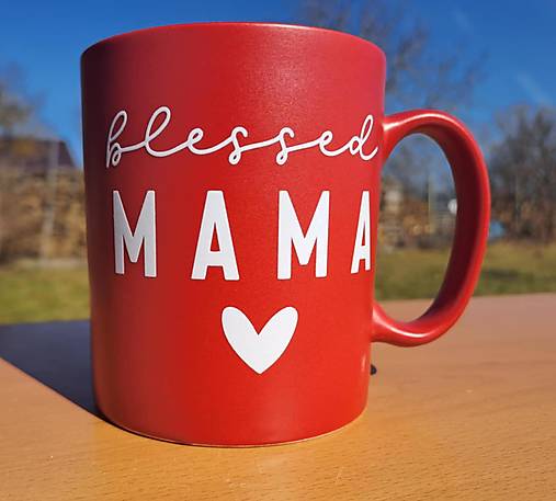 Nádoby - Keramický hrnček bordový Požehnaná mama (H25) - 17341454_