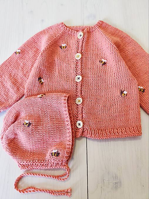 Detské súpravy - Setík s včielkami 100% Cotton (broskyňa) - 17339555_