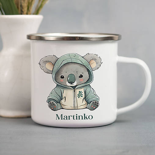 Nádoby - KOALA smaltovaný hrnček s ľubovoľným menom - 17340897_