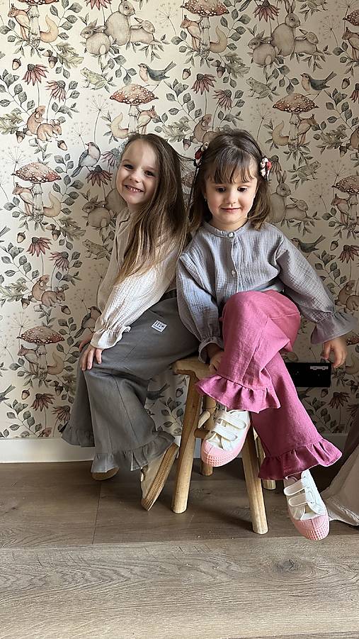 Detské oblečenie - Detské ľanové nohavice s fodričkou - 17340233_