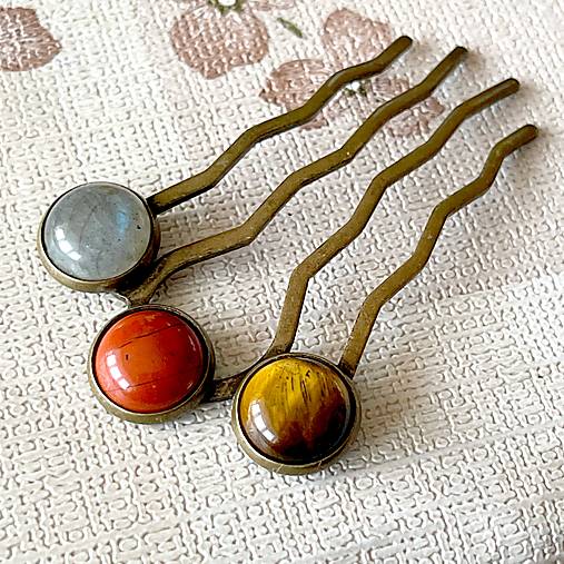 Elegant Bronze Gemstone Hair Comb / Hrebienok do vlasov s minerálmi E064