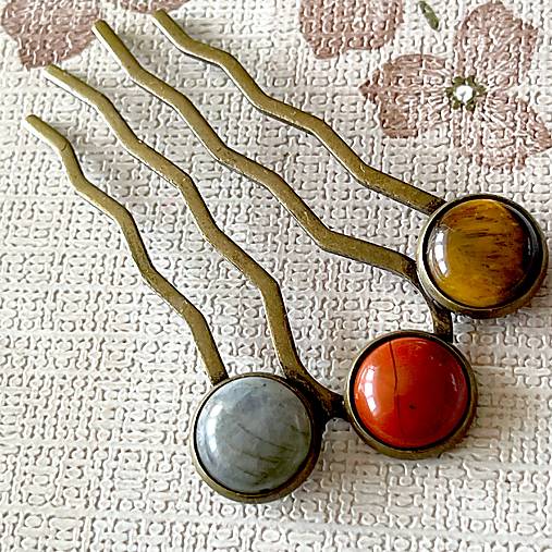 Elegant Bronze Gemstone Hair Comb / Hrebienok do vlasov s minerálmi E064
