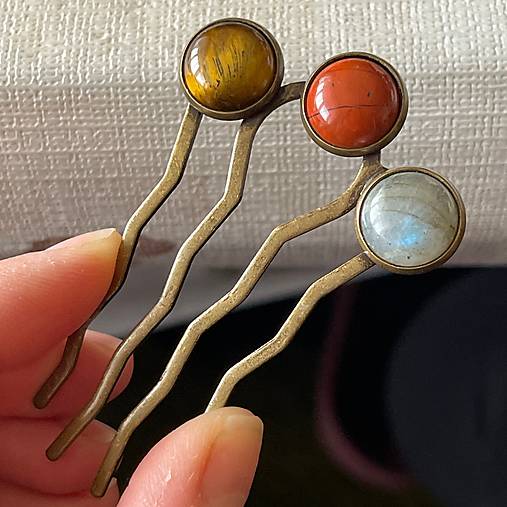 Elegant Bronze Gemstone Hair Comb / Hrebienok do vlasov s minerálmi E064