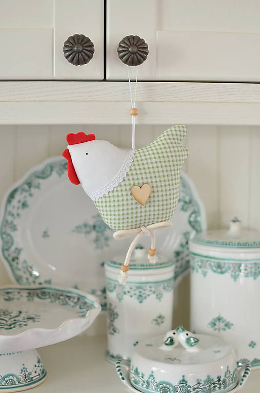 Dekorácie - Sliepočka bledo zelená károvaná - 17347627_