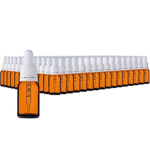 Obalový materiál - 192ks - 10 ml fľašky z hnedého skla s pipetou (biele pipetové vrchnáky) - 17347674_