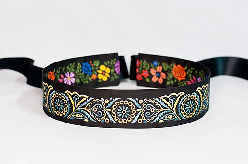 Opasky - Čierny folk opasok z regiónu Považie - Piešťany (Čierny obojstranný široký 5,5 cm - vzor po celej dĺžke opasku) - 17349868_