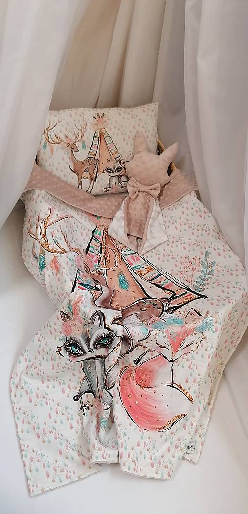 Detský textil - Deka a vankúšik lesné zvieratká - 17349126_