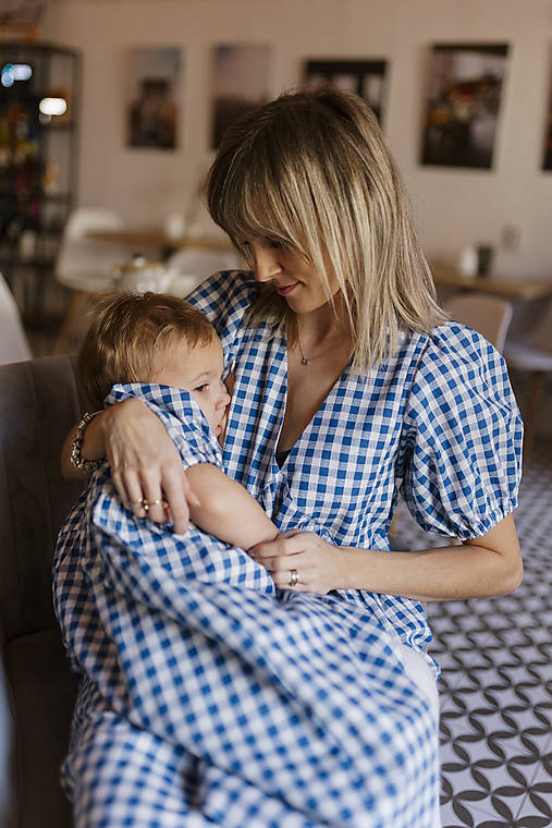 Oblečenie na dojčenie - Šaty "Tartana" - MAMA A DCÉRA – modré - 17348433_