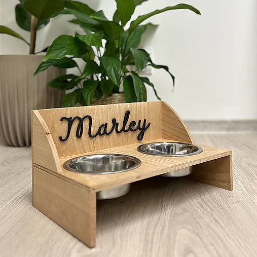 Pre zvieratá - Stojan na misky pre psa a mačku s 3D menom, Classic - natural - 17349784_