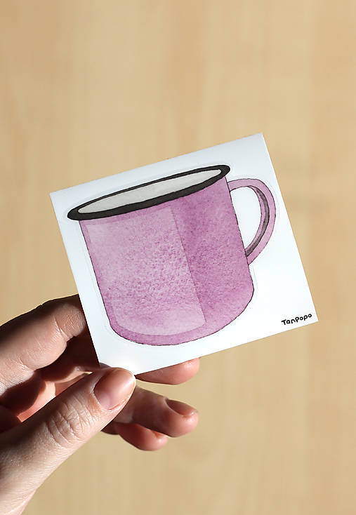 Samolepka - plechový hrnček fialový