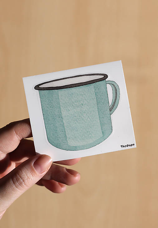 Samolepka - plechový hrnček tyrkysový