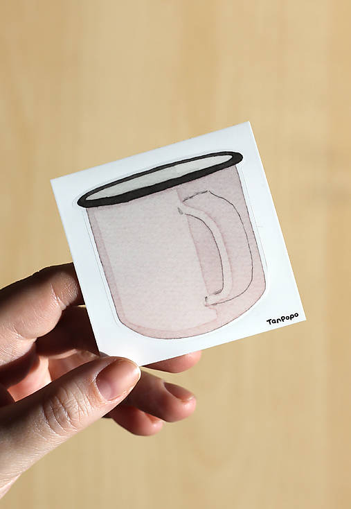 Samolepka - plechový hrnček ružový