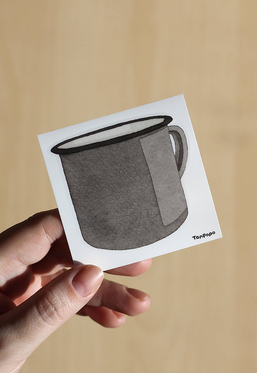 Samolepka - plechový hrnček čierny/šedý