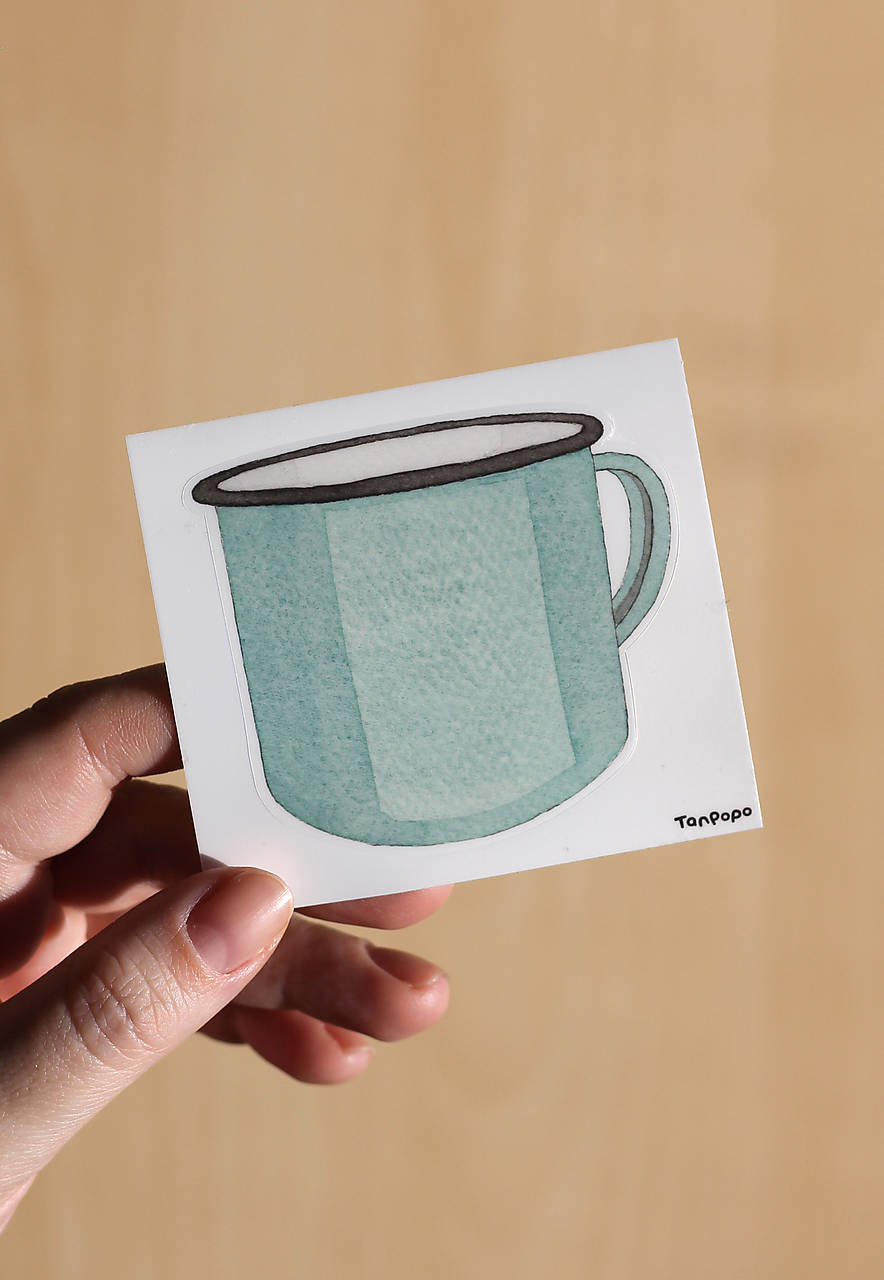 Samolepka - plechový hrnček tyrkysový